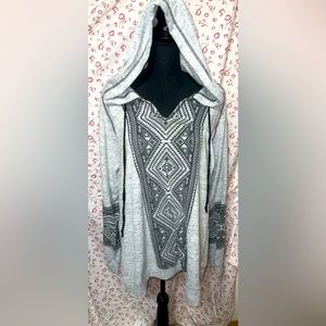 Plus size Lola Grace Grey and Black Aztec Print Hooded Sweater